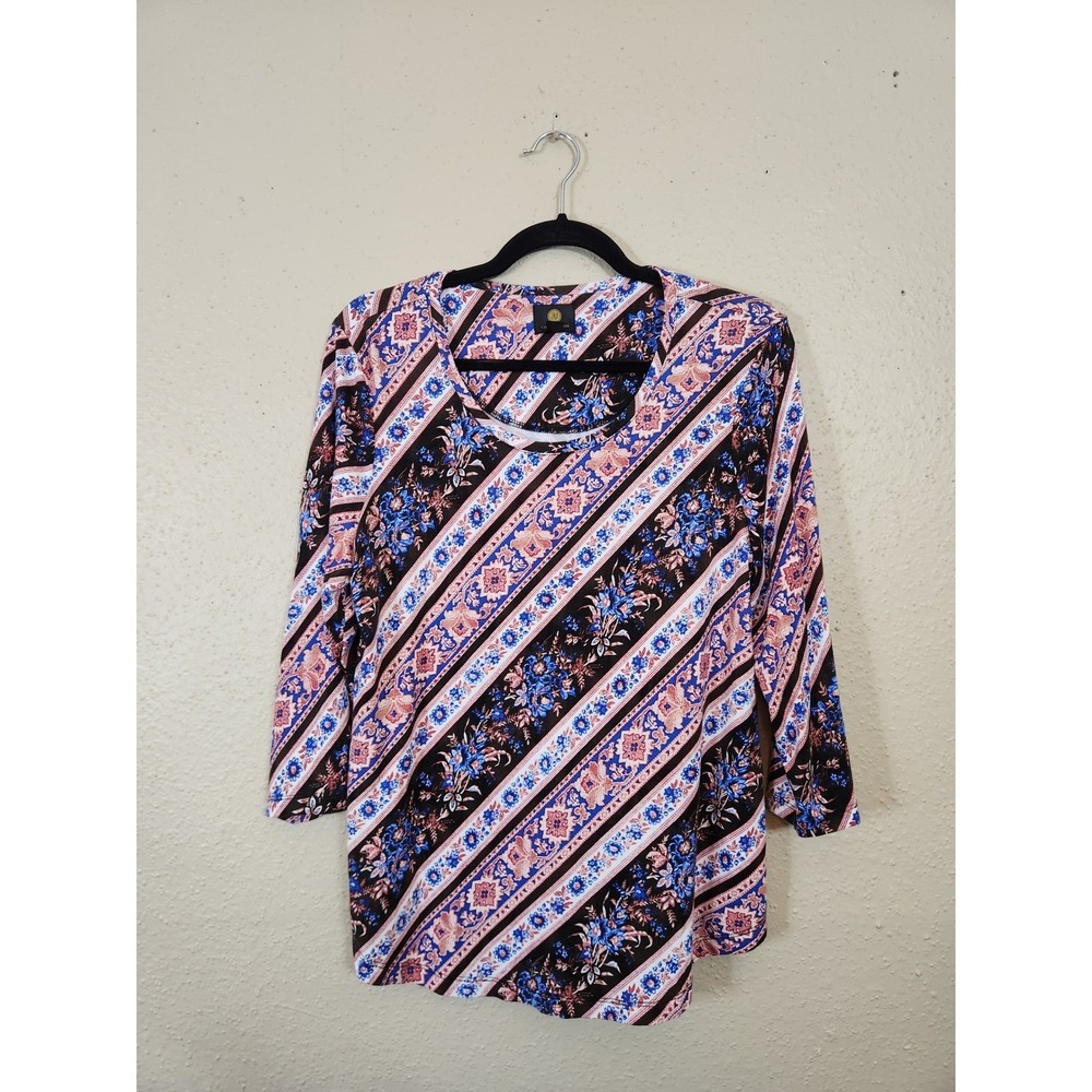 JM‎ Collection Multicolor  Floral Print Top Blouse 3/4 Sleeve Size Petite Large